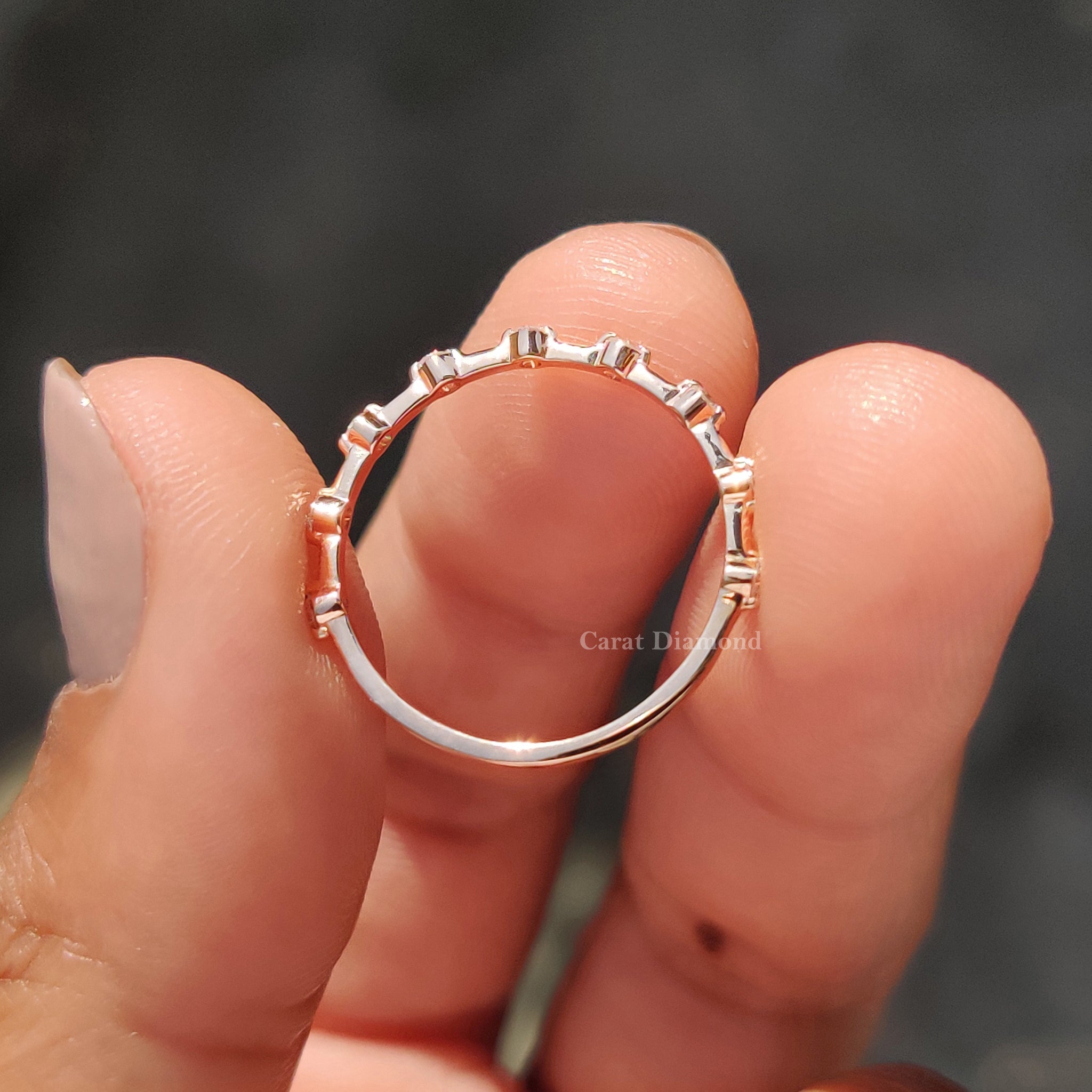 Custom-made wedding band with lab-grown diamonds.