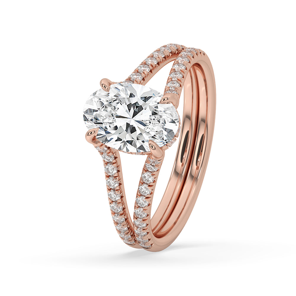 Hidden Halo Oval Engagement Ring With Split Shank