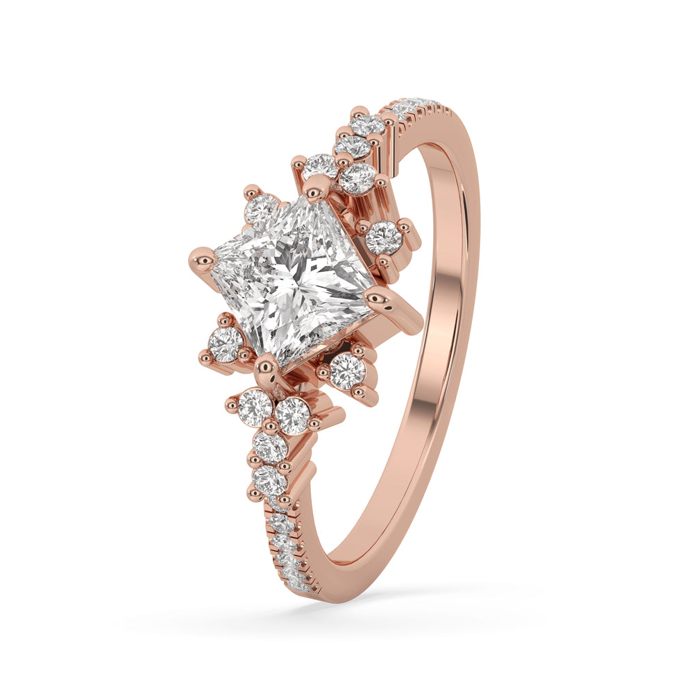 Cluster Halo Engagement Ring in Rose Gold