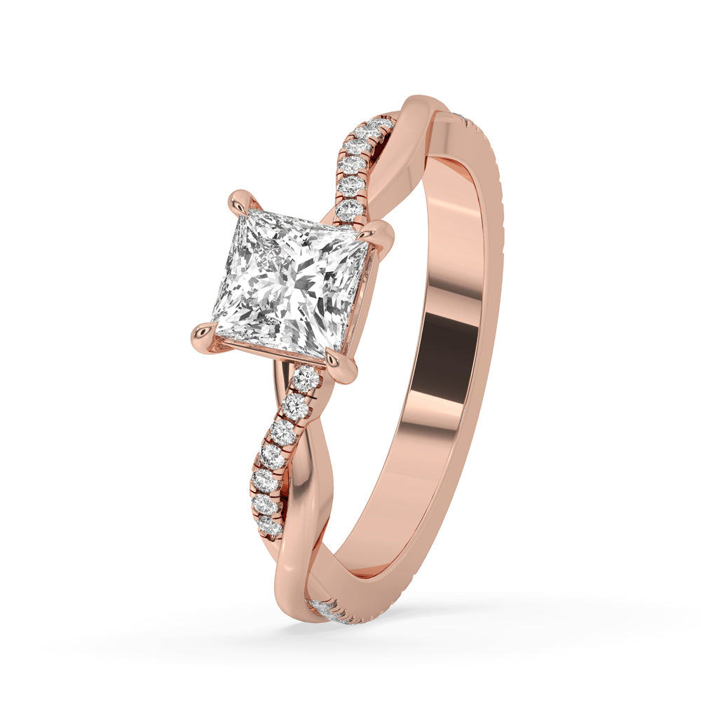 Twisted Pave Engagement Ring With Four Claw Prongs