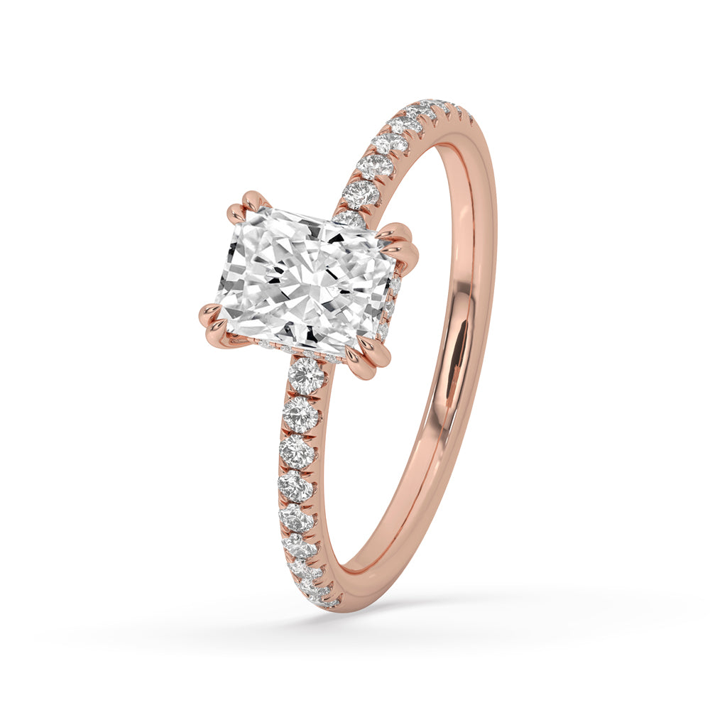 Radiant Cut Engagement Ring With Hidden Halo