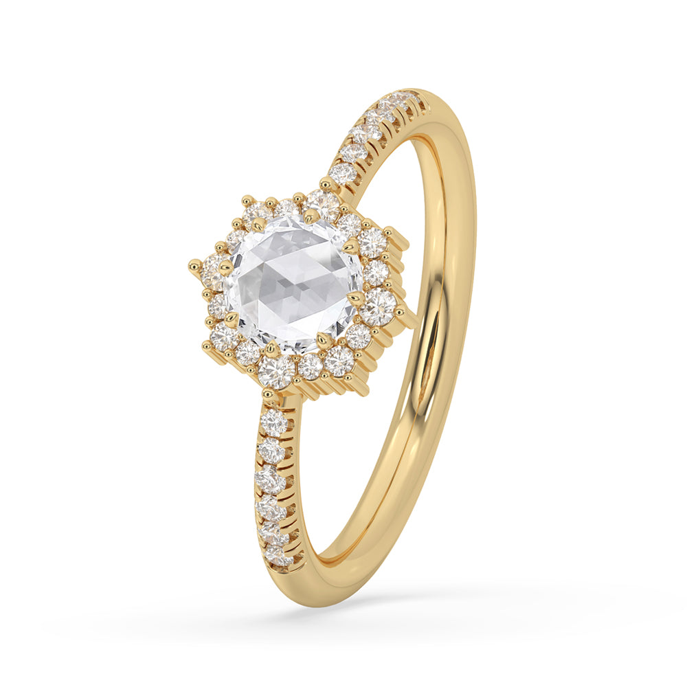 Elegant cluster engagement ring featuring sparkling diamonds.
