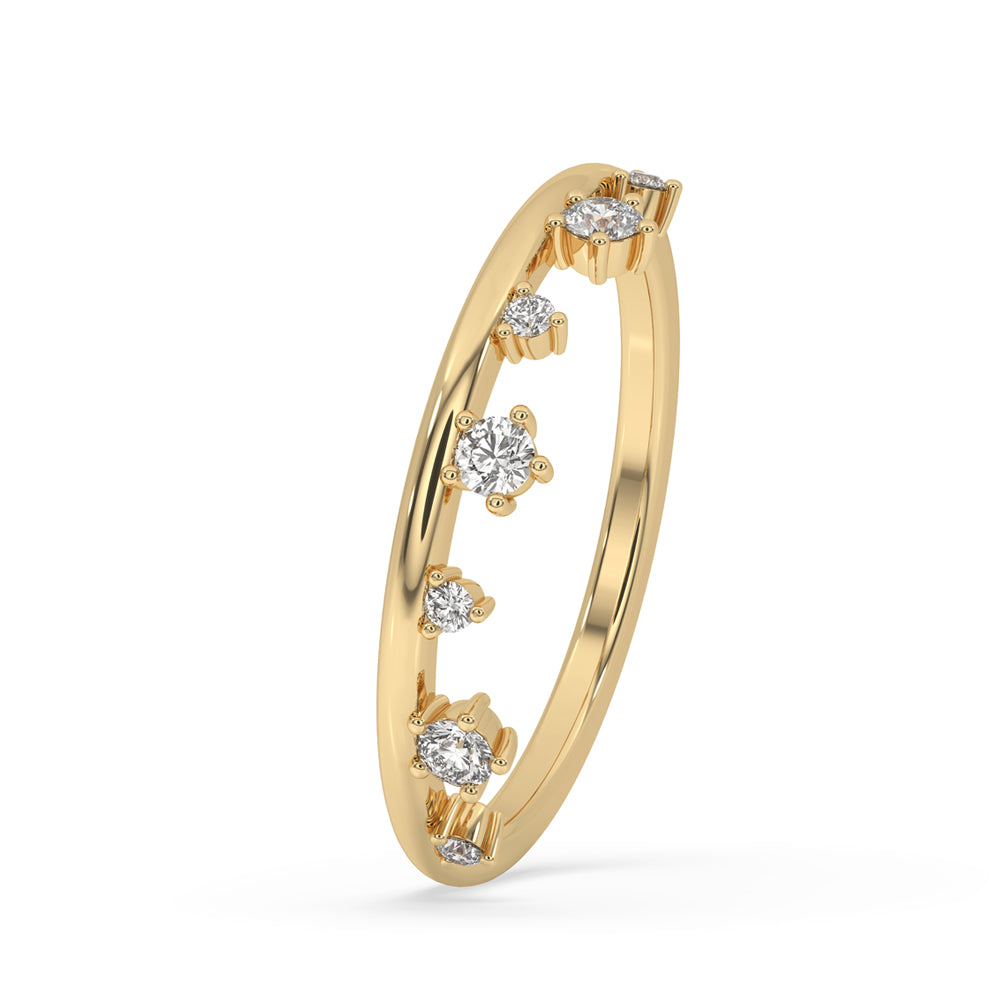 Round diamond wedding band with lab grown diamonds for eco-friendly style.