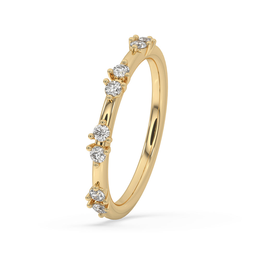 Elegant yellow gold diamond band with a half eternity setting for added sparkle.
