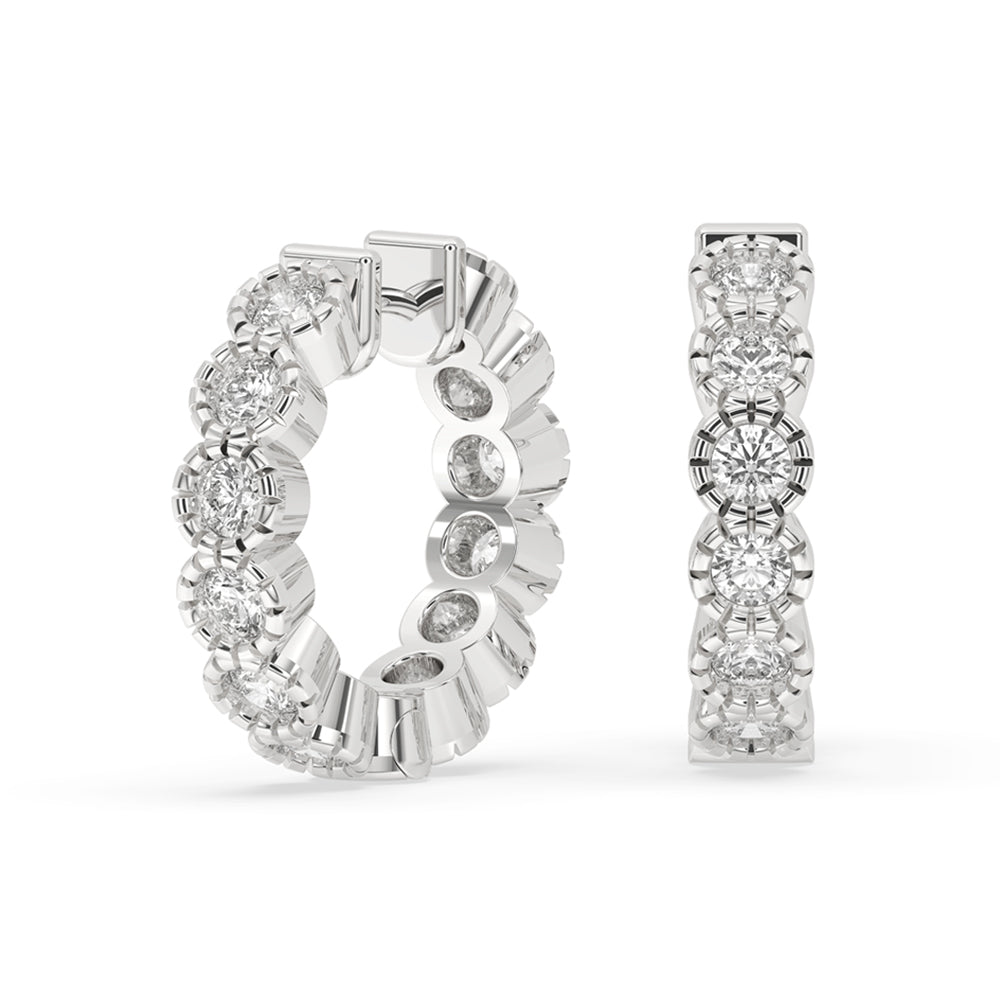 Round bezel hoop earrings with IGI certified lab grown diamonds for sustainable brilliance and beauty.
