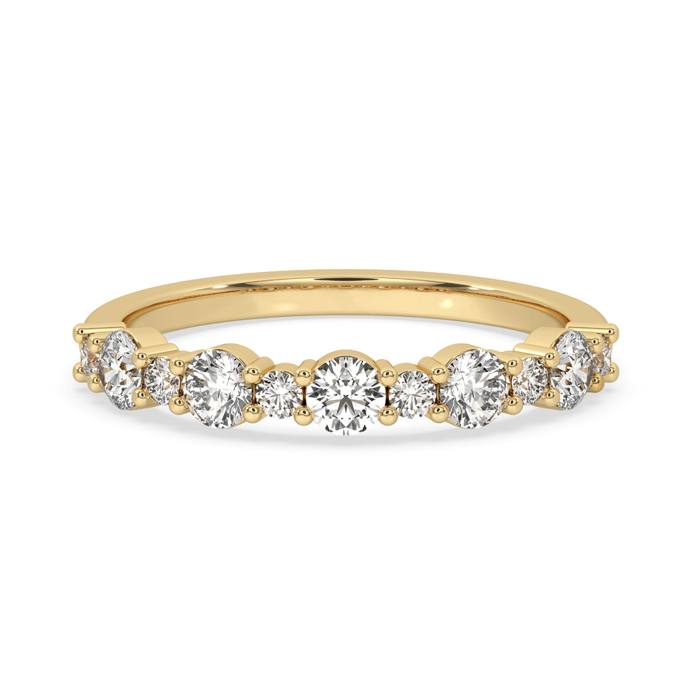 Half eternity band with sparkling diamonds set in a sleek design.
