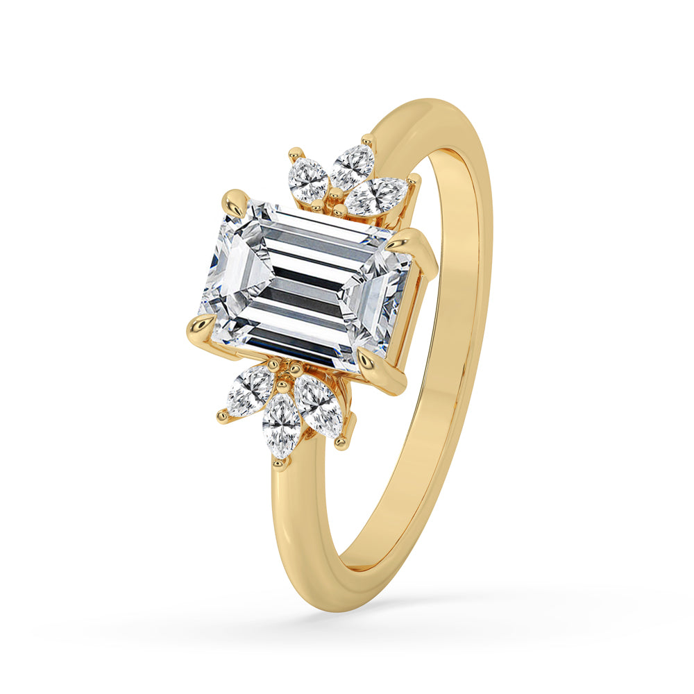 Emerald cut engagement ring with lab grown diamond, showcasing exceptional brilliance and ethical beauty.
