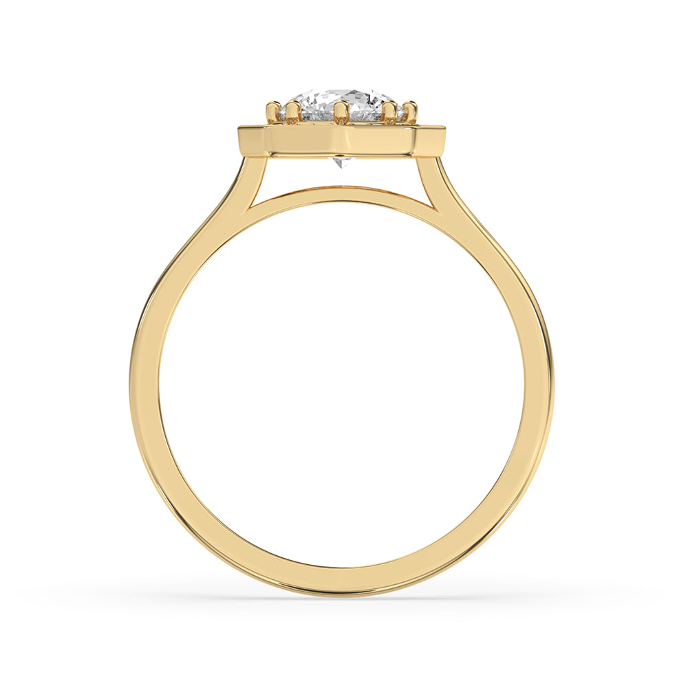 Halo Round Diamond Engagement Ring In Yellow Gold