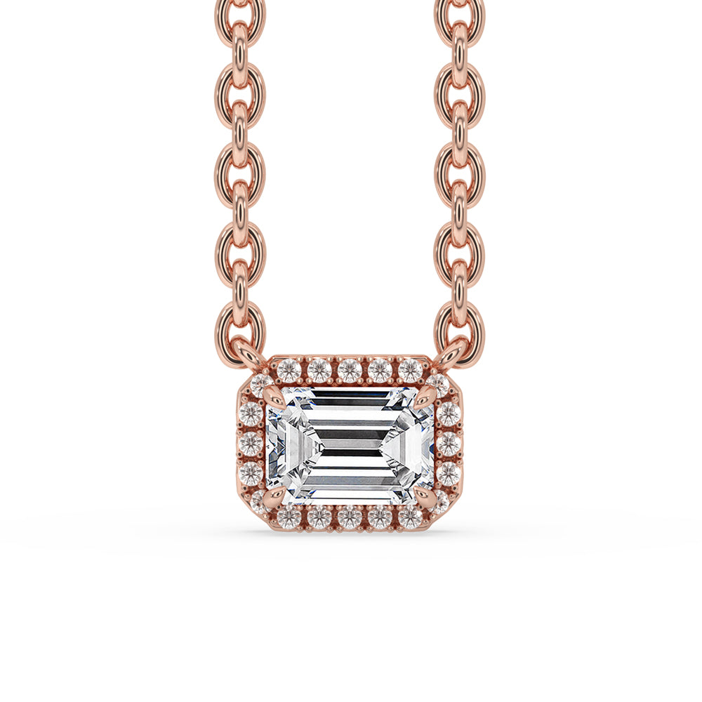 Emerald Cut Diamond Pendant – Halo Style