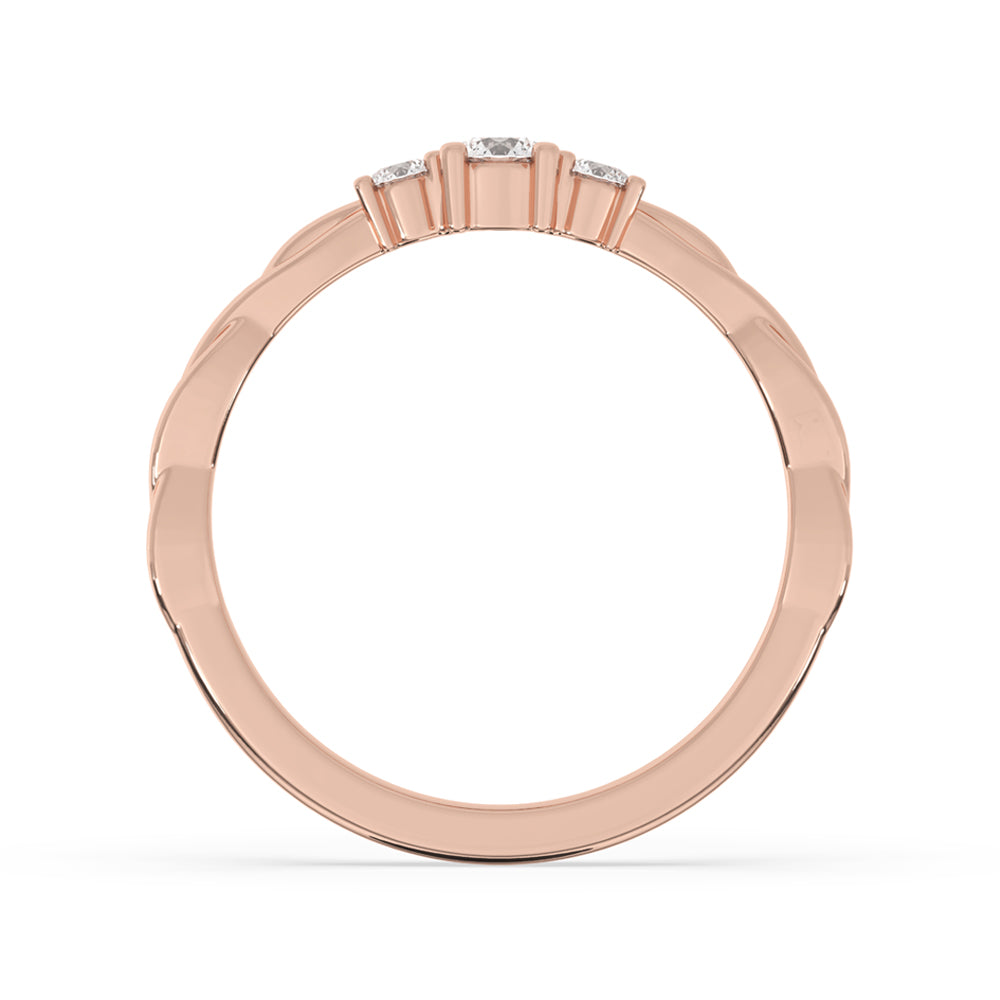 Rose gold diamond ring featuring a three stone diamond ring and Lab Grown Diamond for sustainable luxury.