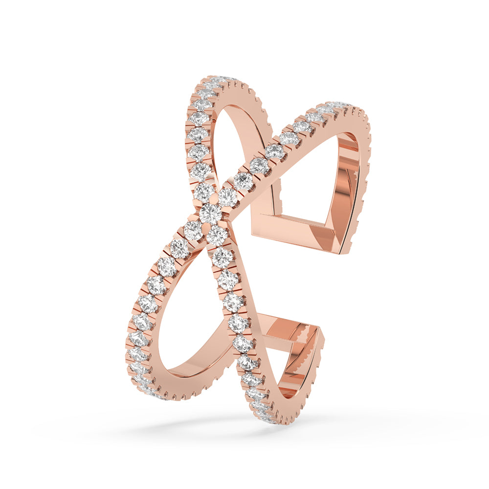 Criss cross band ring crafted from handmade jewelry with lab grown diamonds for sustainable luxury.
