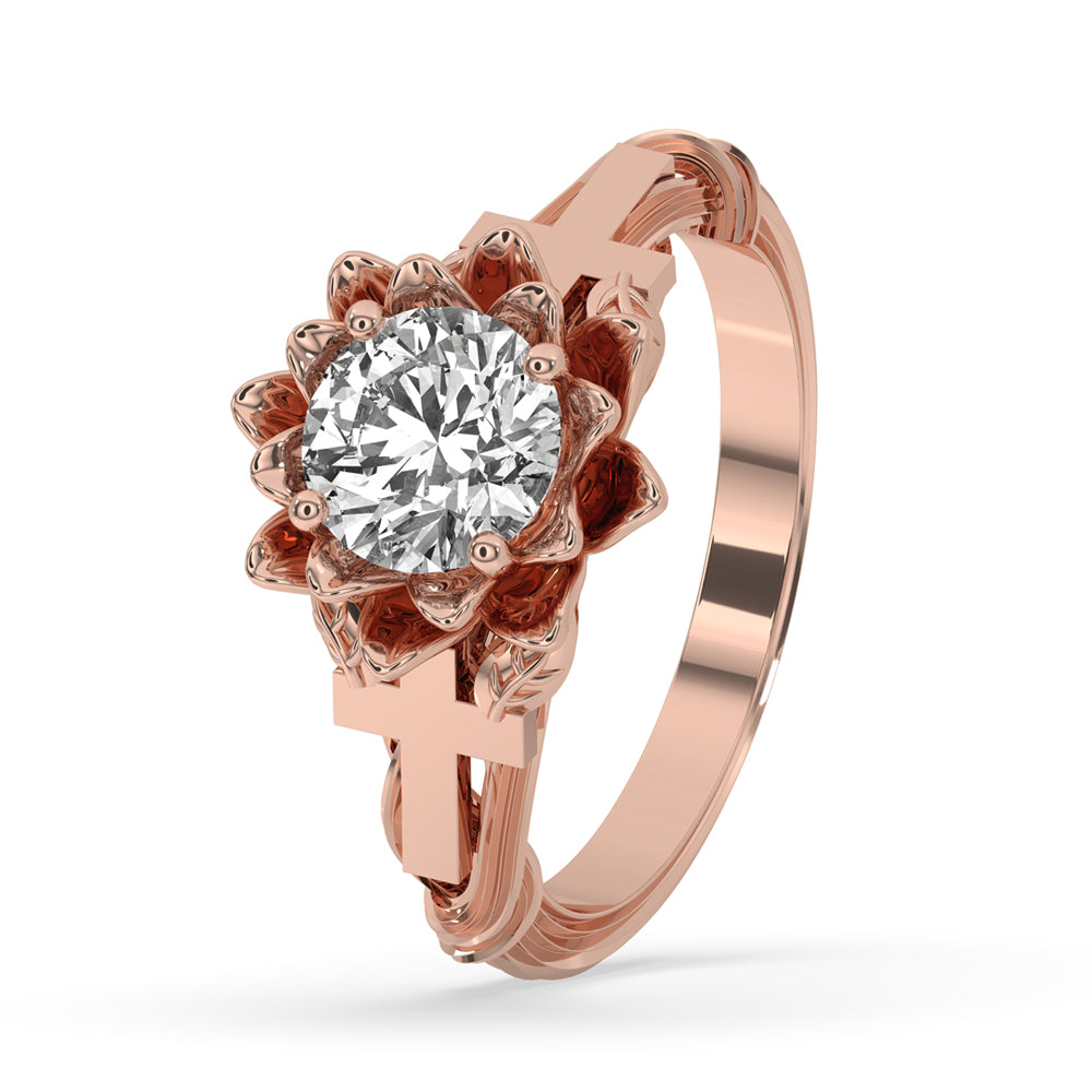 Flower Engagement Ring In Rose Gold