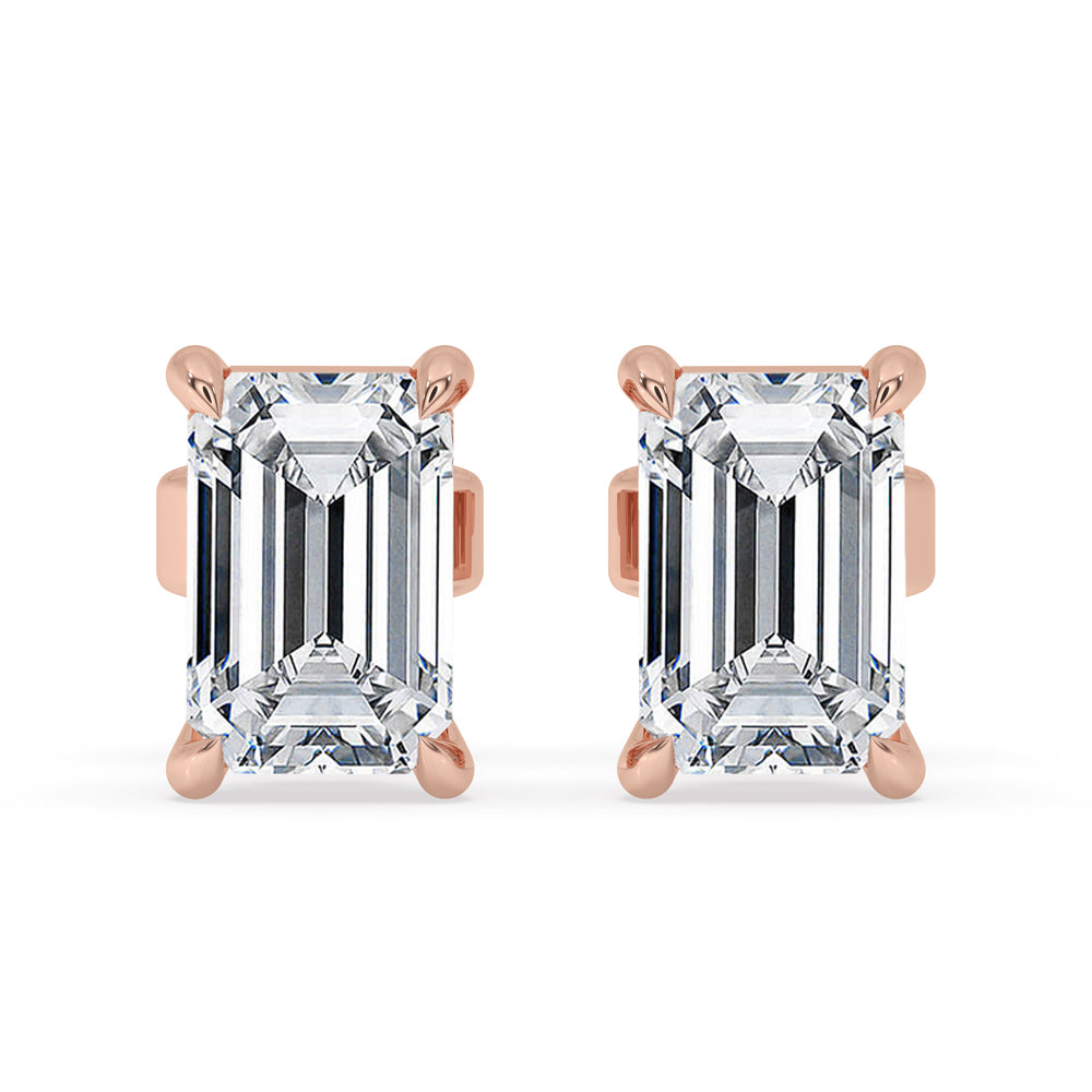 Emerald cut diamond earrings with a sparkling finish.
