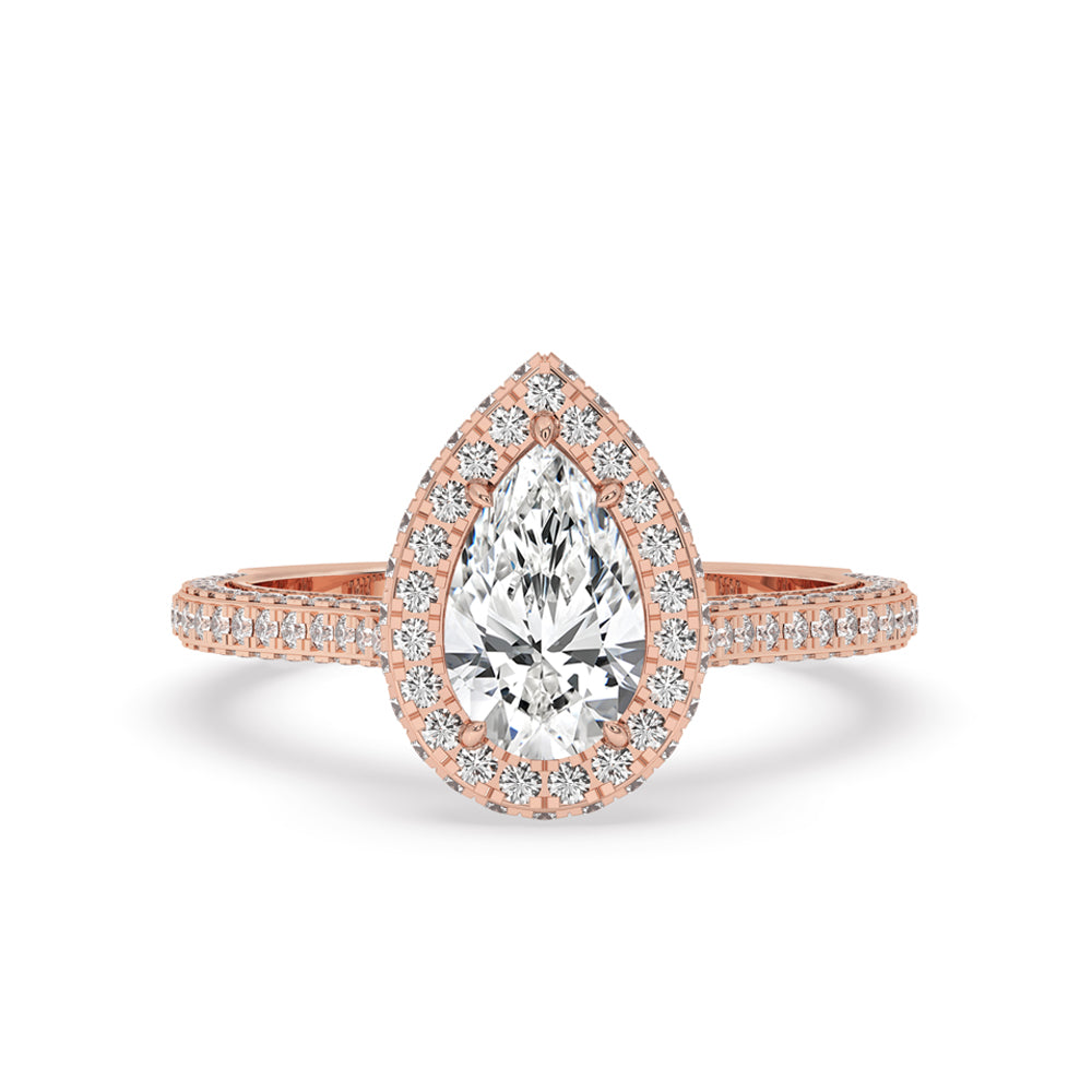 Pear Cut Halo Engagement Ring With Three Sided Pave