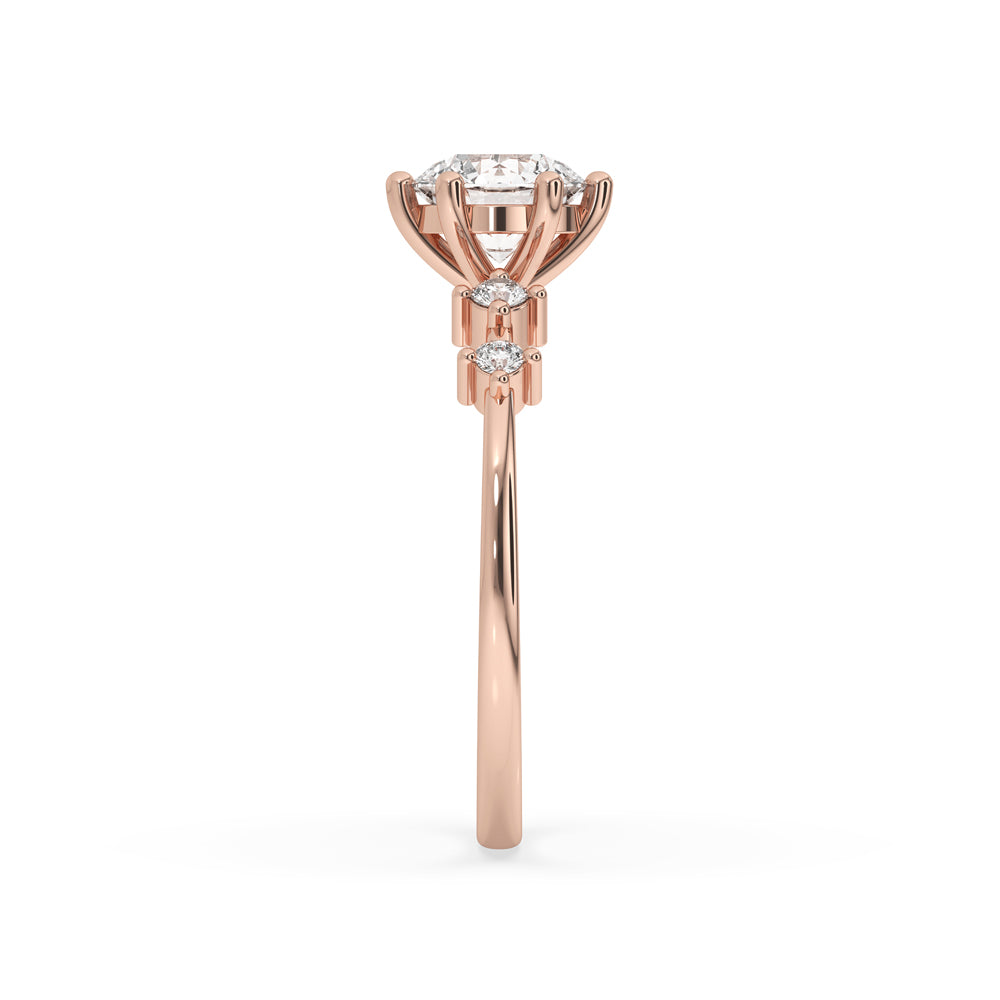 Distance Pave Round Cut Engagement Ring In Rose Gold