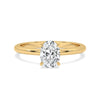 Elegant Oval Hidden Halo Engagement Ring with claw setting and diamond oval cut.