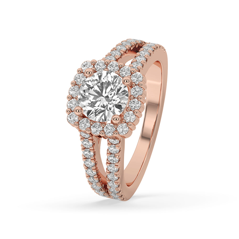 Round Cut Split Shank Engagement Ring