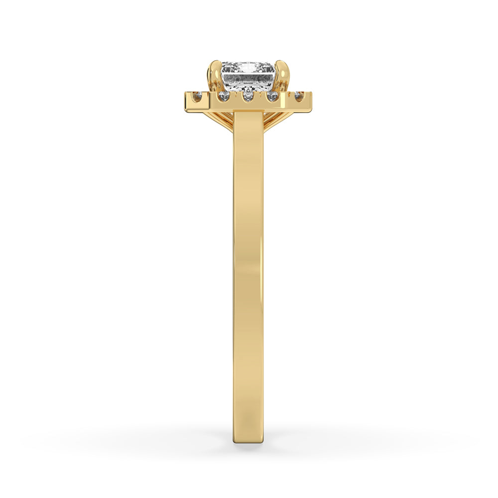 One carat emerald cut diamond ring in yellow gold engagement ring style, IGI certified
