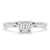 Asscher cut diamond solitaire engagement ring with a 4 prong setting on finger, perfect for timeless elegance.
