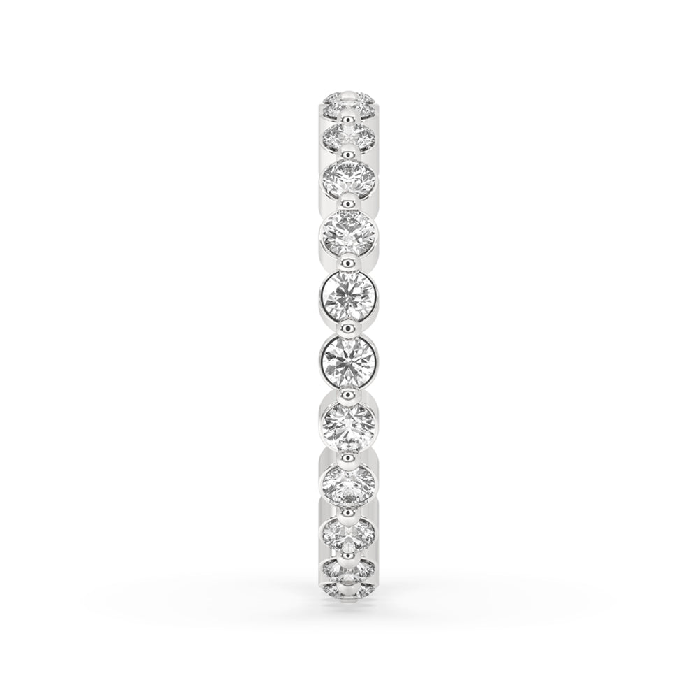 Round diamond eternity band symbolising endless love and exceptional quality.
