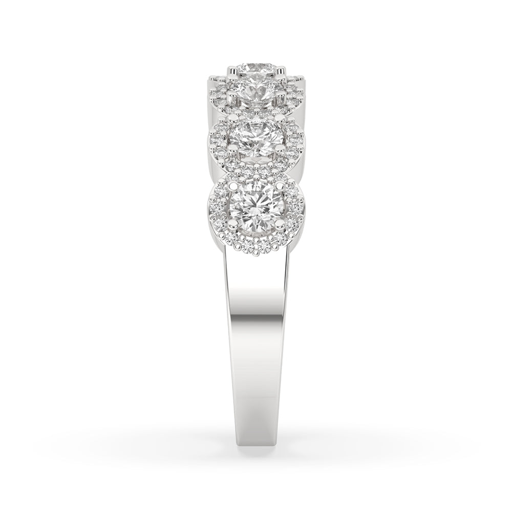 Stunning band adorned with round diamonds.
