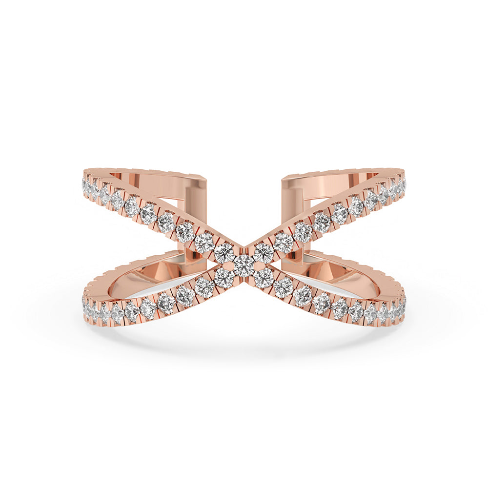 Criss cross band featuring lab grown diamonds in a stunning, IGI certified design perfect for any occasion.
