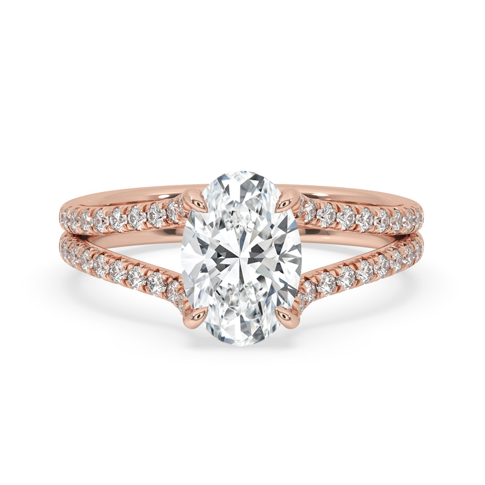 Hidden Halo Oval Engagement Ring With Split Shank