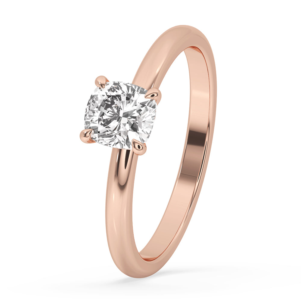 Elegant cushion engagement ring with four prong setting. 