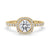 Engagement ring round cut halo with a round diamond and pave setting, featuring a 4 prong round engagement ring.
