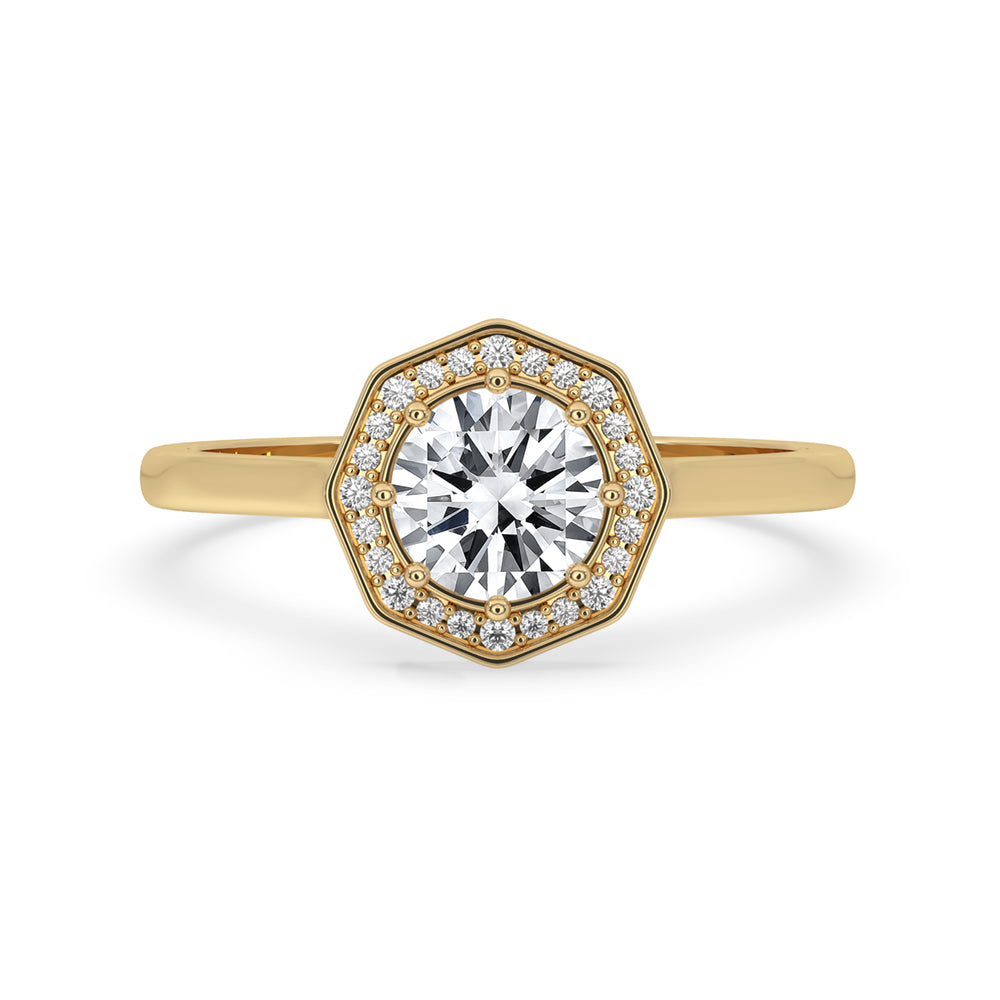 Halo Round Diamond Engagement Ring In Yellow Gold