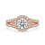 2 carat round diamond ring in a halo setting with split shank design.
