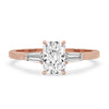 Three stone engagement ring with radiant cut diamonds in claw prong setting, featuring IGI certified Lab Grown Diamond.