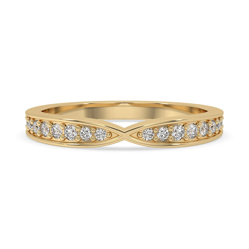 Tapered pave wedding band with intricate detailing for a modern yet timeless look.
