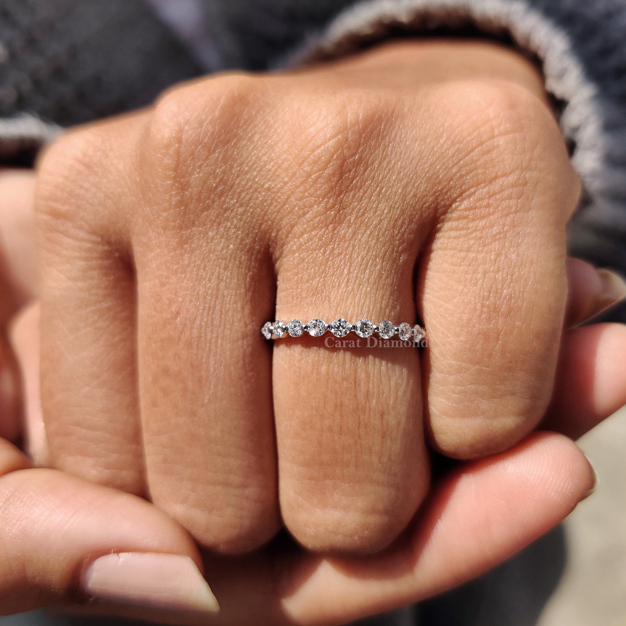 Round cut diamond wedding band stack, designed for modern brides who love minimalist luxury.