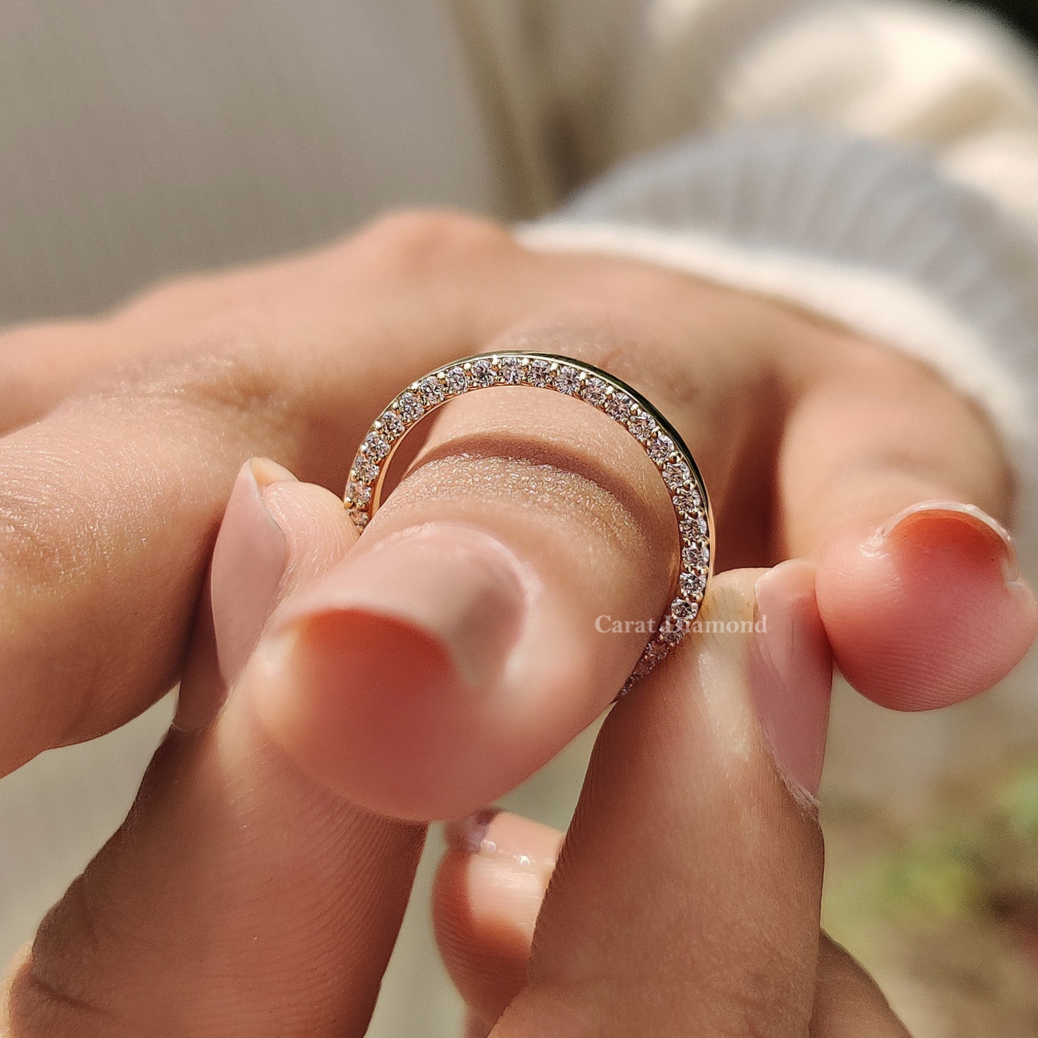 Exquisite 2 side pave band featuring fine craftsmanship and radiant diamonds.