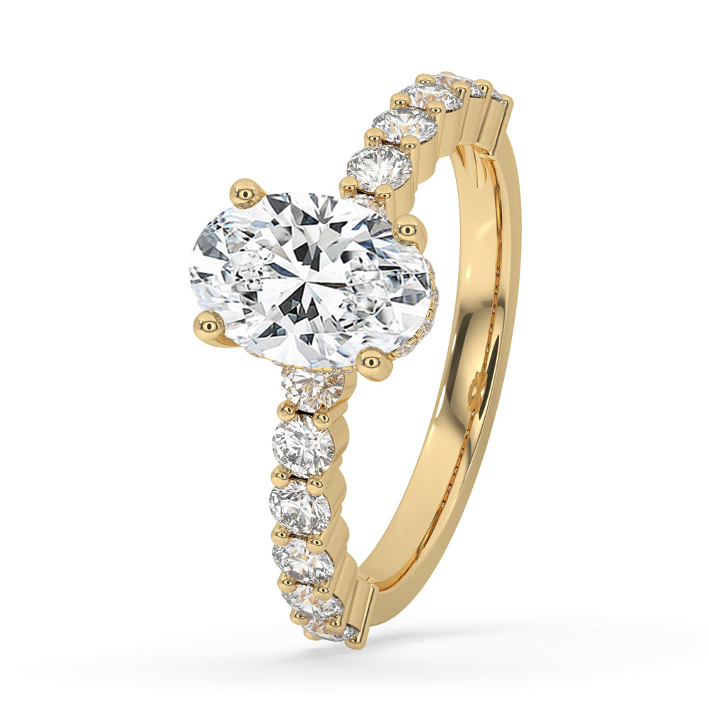 Classic Oval Pave Engagement Ring In Yellow Gold