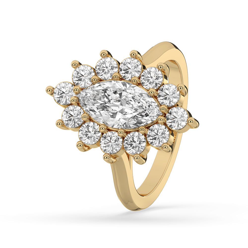 Cluster Halo Engagement Ring In Yellow Gold