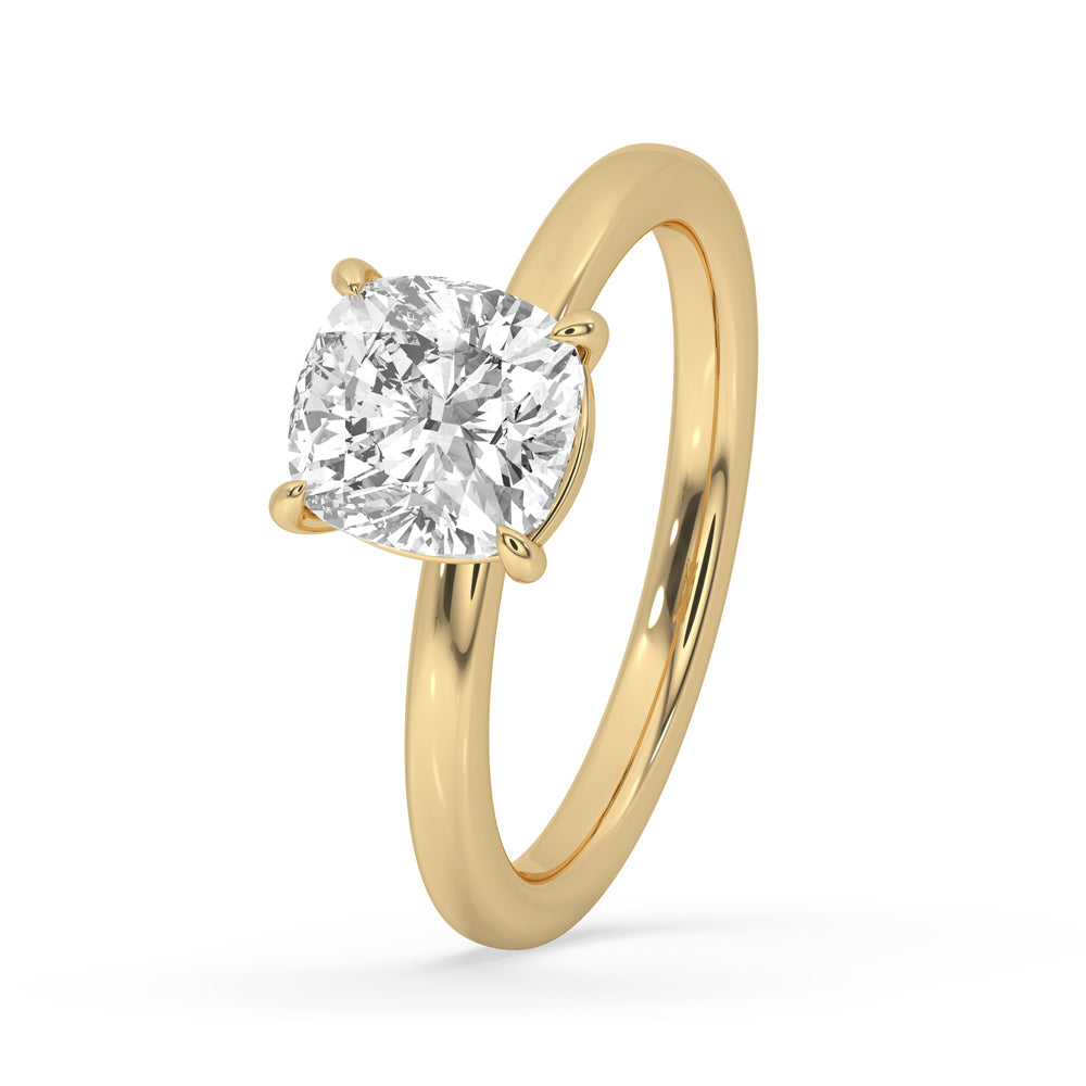 Cushion Cut Solitaire Ring In Yellow Gold