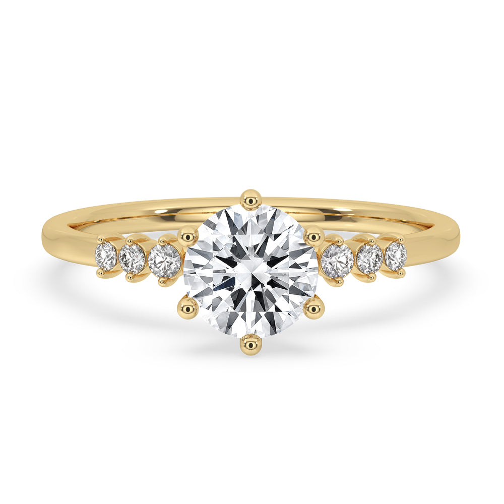 Round diamond ring with prong setting, featuring igi certified Lab Grown Diamond in a handmade jewelry design.