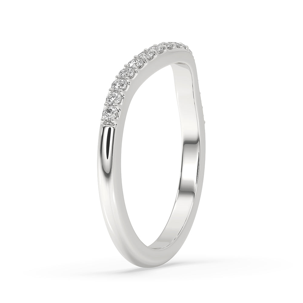 Curved wedding band gold featuring a half eternity band design.
