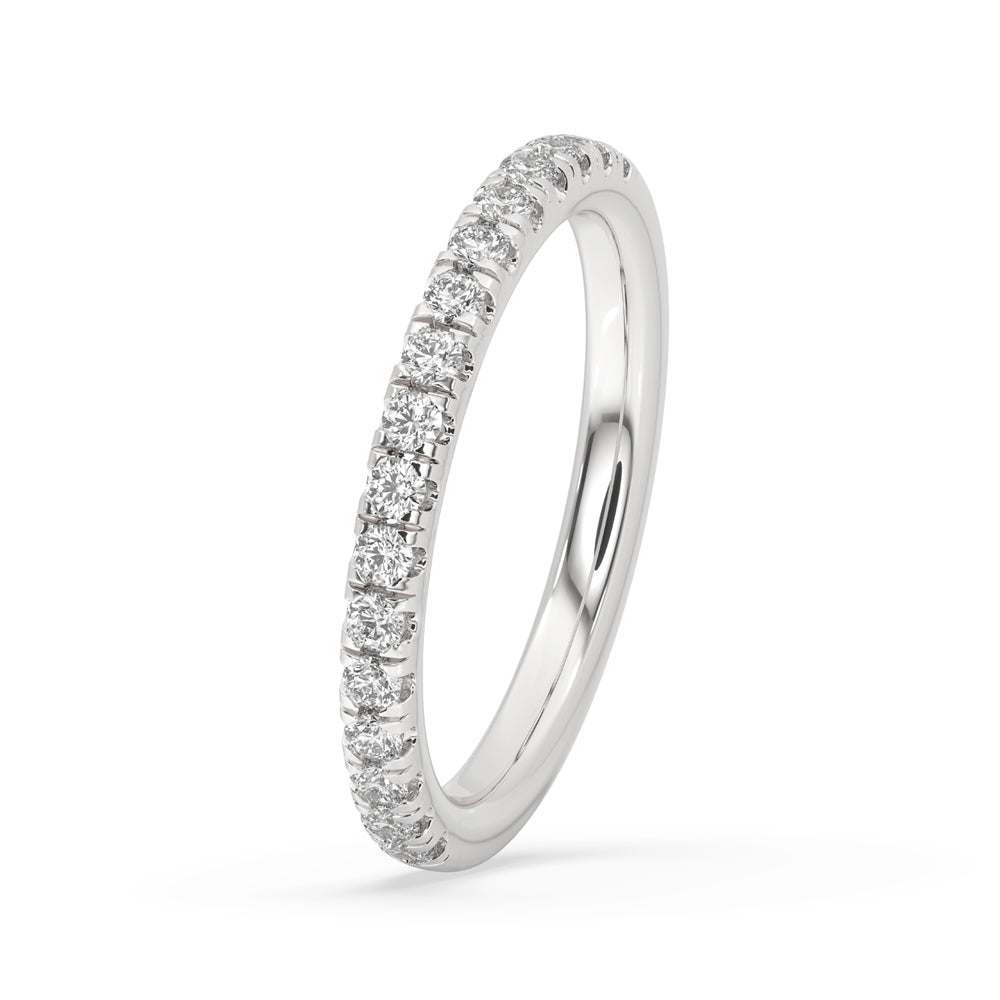 Elegant half eternity diamond band in white gold.
