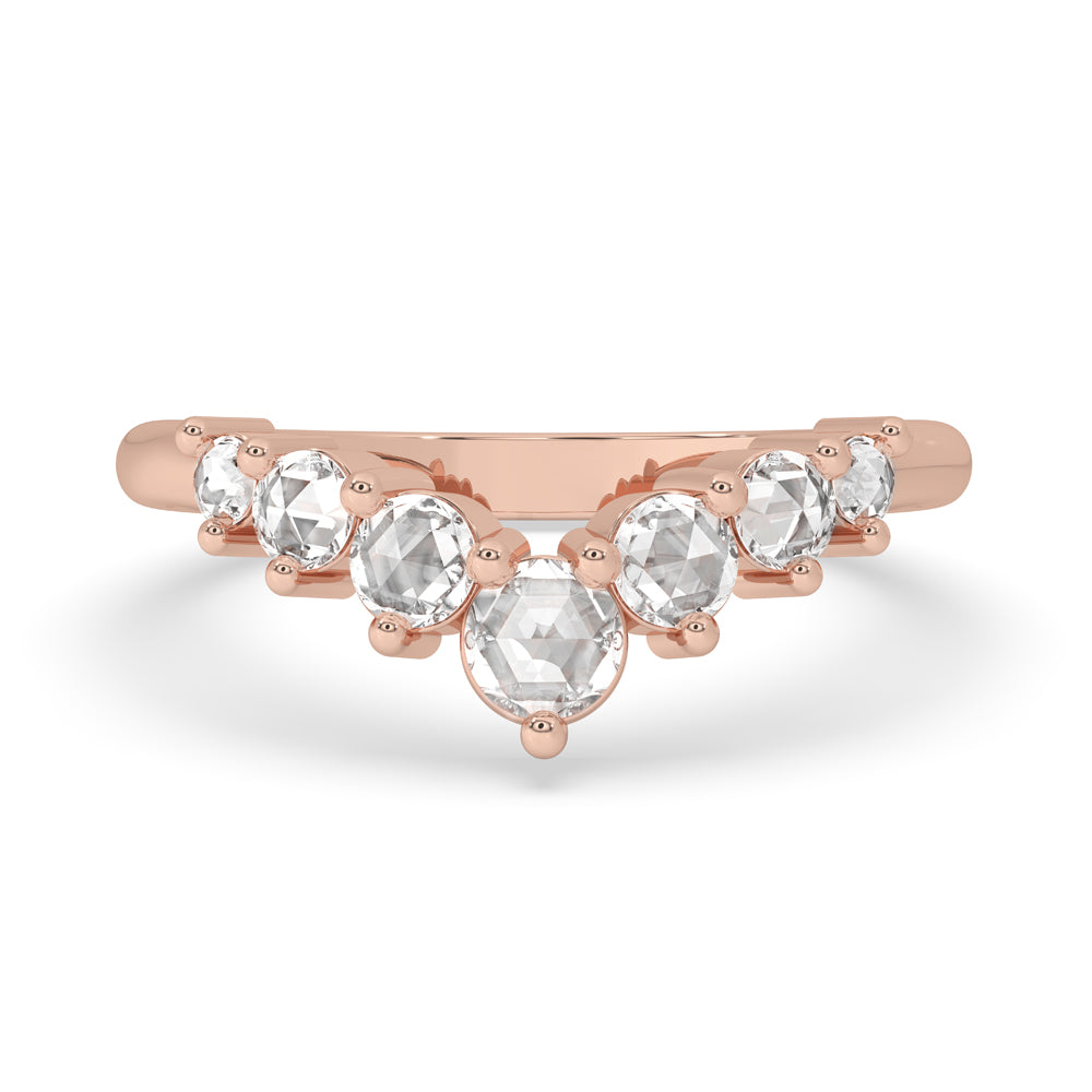 Curved wedding band featuring a beautiful rose cut diamond band for added elegance.
