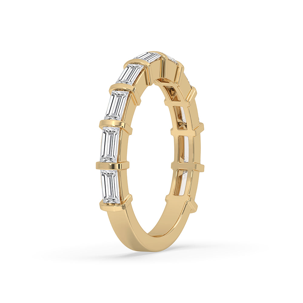 Elegant baguette diamond band set in a beautiful yellow gold wedding band.
