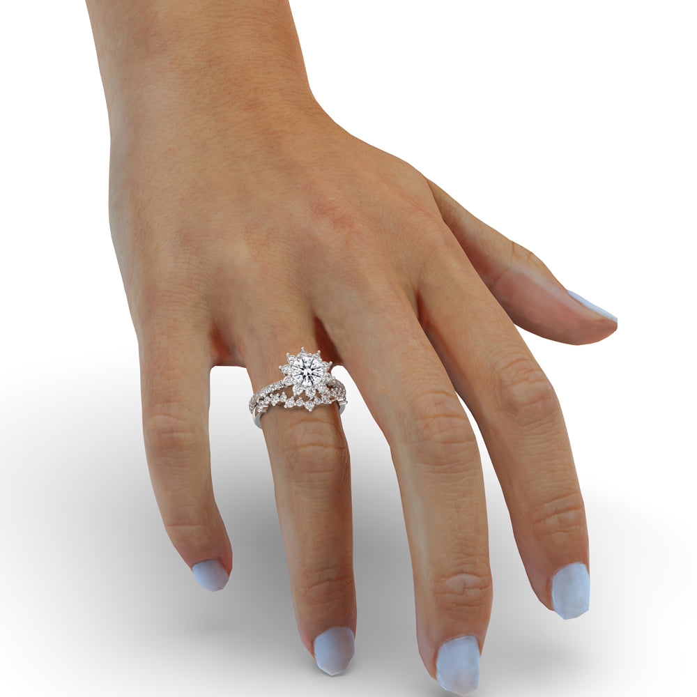 Halo Diamond Engagement Ring with Eternity Band