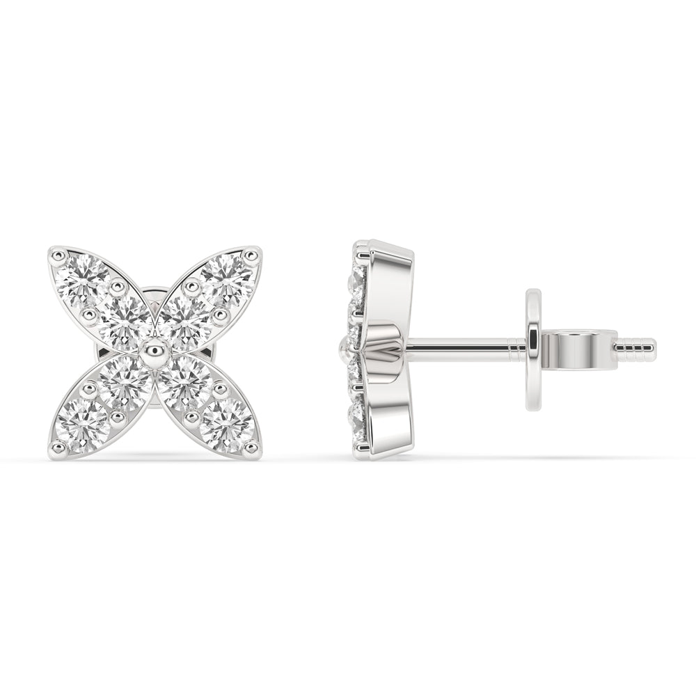 White Gold Flower Stud Earrings