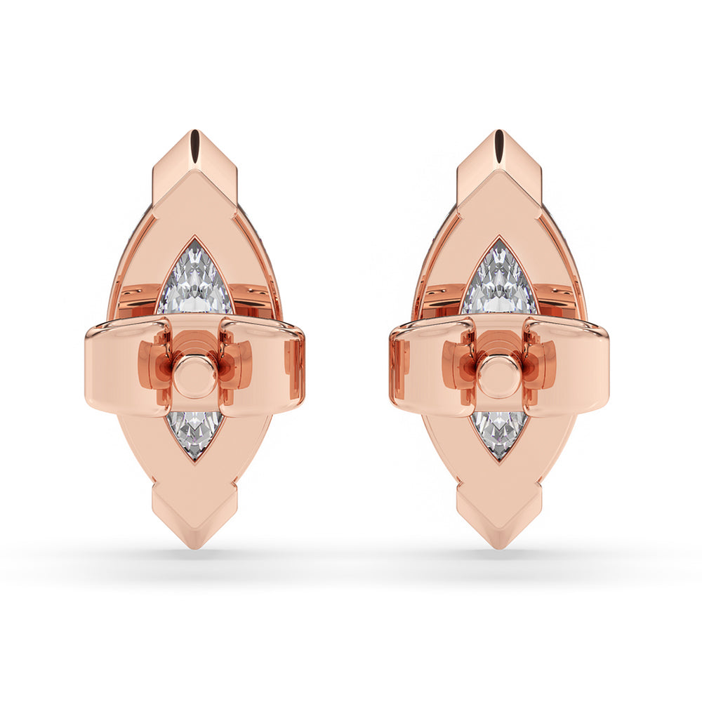 Marquise diamond stud earrings with classic V prong detailing.