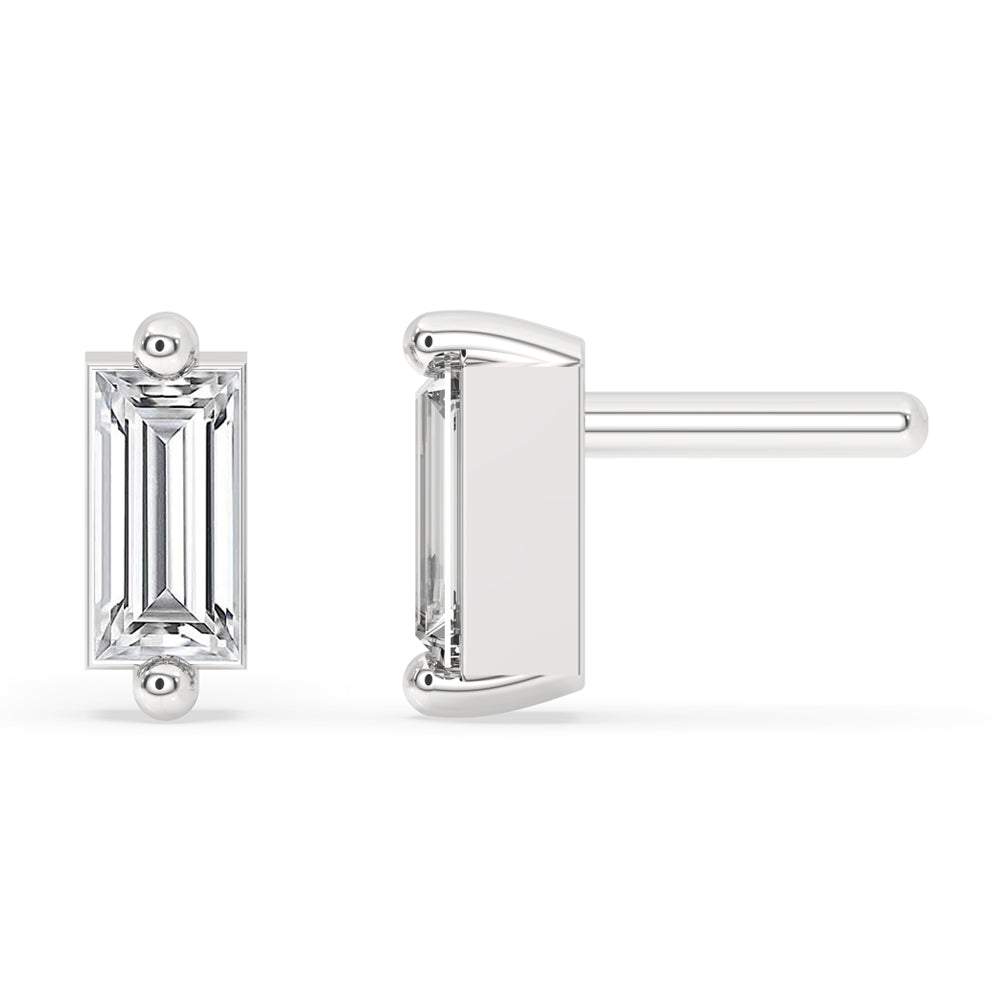 Baguette stud earrings with lab-grown diamonds for a timeless look.
