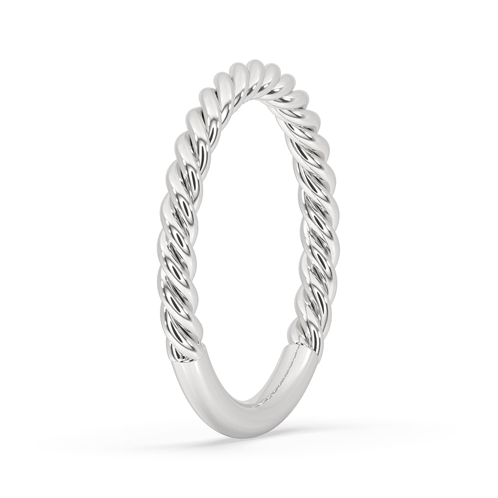 Gold and white gold wedding band featuring a twisted band style.
