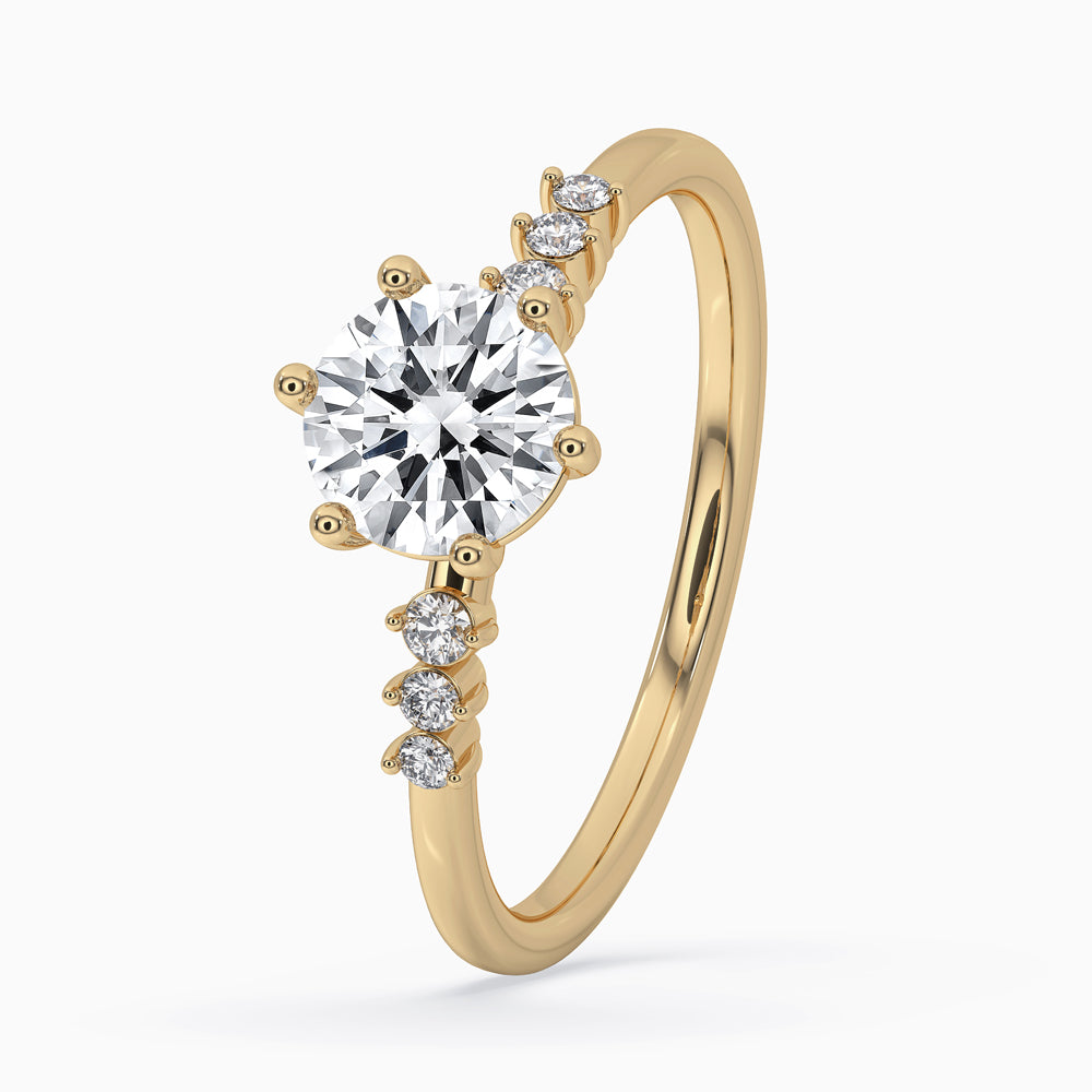 Round cut diamond ring in a classic prong setting with carat diamonds, perfect for engagements or special occasions.