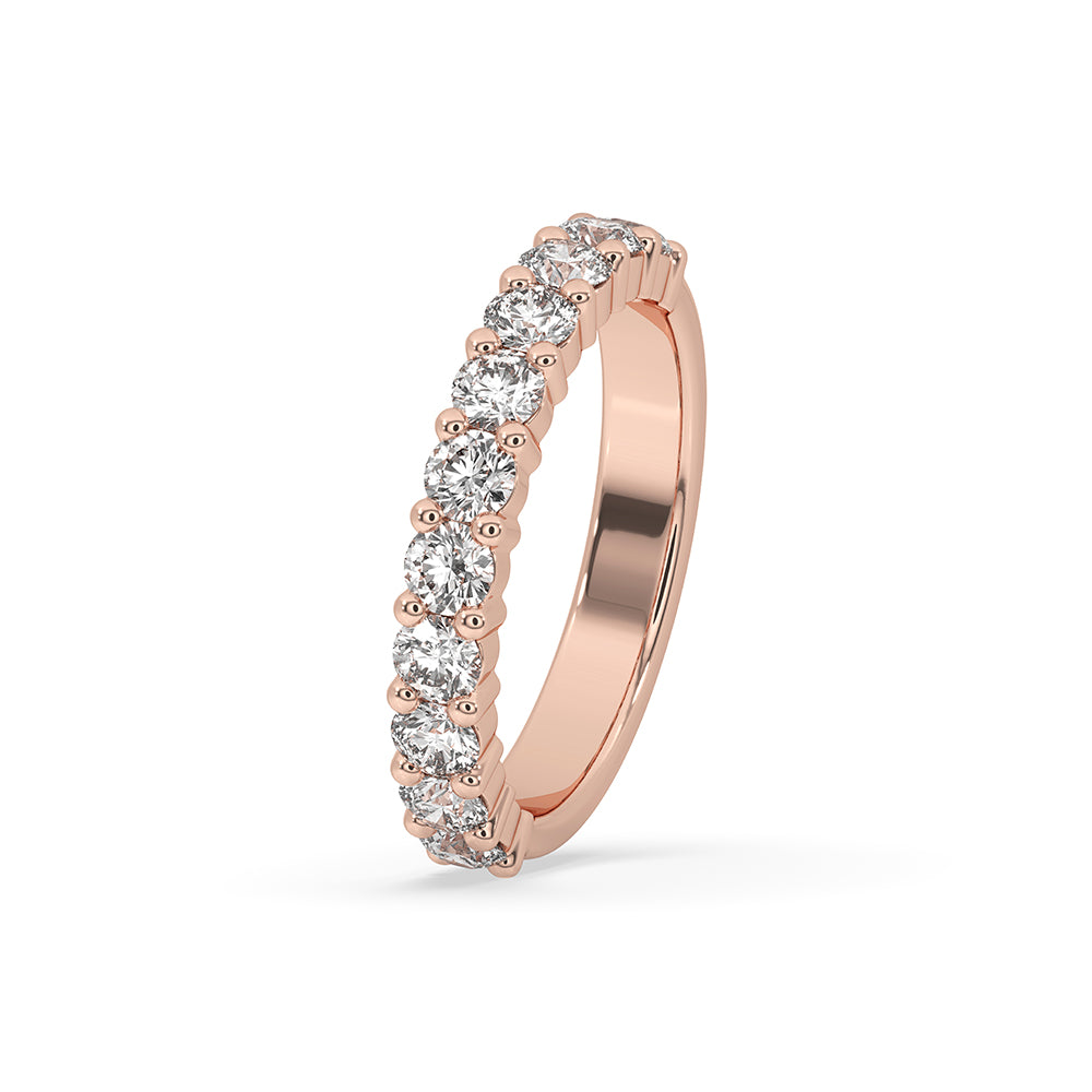 Rose gold band with a round diamond eternity band for a timeless look.
